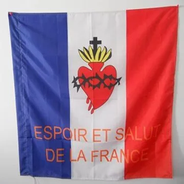 DRAPEAU ESPOIR ET SALUT DE LA FRANCE 90x90cm - DRAPEAU CATHOLIQUE FRANÍ?AIS 90 x 90 cm Fourreau pour hampe