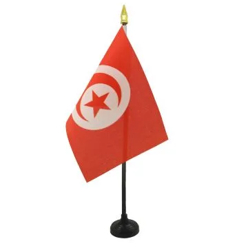 DRAPEAU DE TABLE TUNISIE 15x10cm - PETIT DRAPEAUX DE BUREAU TUNISIEN 10 x 15 cm pointe dorée