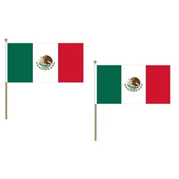 DRAPEAU MEXIQUE 45x30cm HAMPE en bois - LOT DE 10 DRAPEAUX MEXICAIN 30 x 45 cm