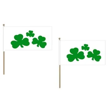 DRAPEAU TRÍ?FLE IRLANDAIS SHAMROCK 45x30cm HAMPE en bois - LOT DE 10 DRAPEAUX DE L\'IRLANDE 30 x 45 cm