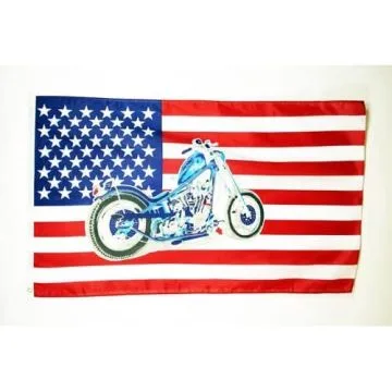 DRAPEAU USA AVEC MOTO 150x90cm - DRAPEAU AMÉRICAIN - ETATS-UNIS 90 x 150 cm - DRAPEAUX