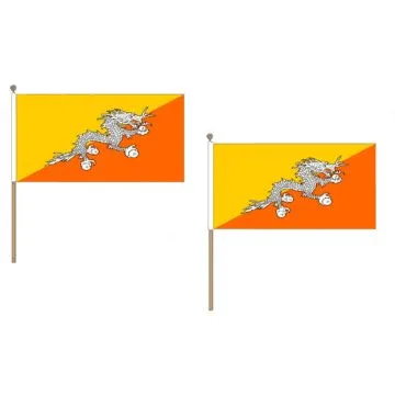 DRAPEAU BHOUTAN 45x30cm HAMPE en bois - LOT DE 10 DRAPEAUX BHOUTANAIS 30 x 45 cm