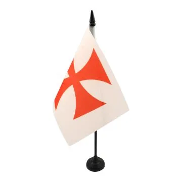DRAPEAU DE TABLE TEMPLIERS ORDRE DU TEMPLE 21x14cm - PETIT DRAPEAUX DE BUREAU CROIX PATTEE ROUGE 14 x 21 cm