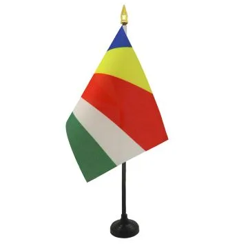 DRAPEAU DE TABLE SEYCHELLES 15x10cm - PETIT DRAPEAUX DE BUREAU SEYCHELLOIS 10 x 15 cm pointe dorée