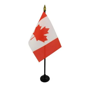 DRAPEAU DE TABLE CANADA 15x10cm - PETIT DRAPEAUX DE BUREAU CANADIEN 10 x 15 cm pointe dorée
