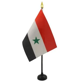 DRAPEAU DE TABLE SYRIE 15x10cm - PETIT DRAPEAUX DE BUREAU SYRIEN 10 x 15 cm pointe dorée