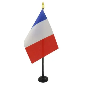 DRAPEAU DE TABLE FRANCE 15x10cm - PETIT DRAPEAUX DE BUREAU FRANÇAIS 10 x 15 cm pointe dorée