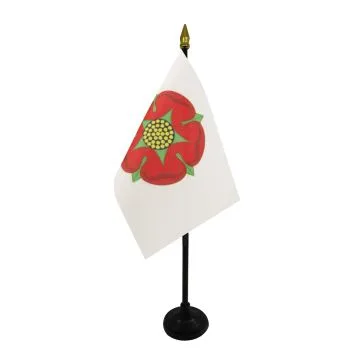 DRAPEAU DE TABLE COMTÉ DE LANCASHIRE ANCIEN 15x10cm - PETIT DRAPEAUX DE BUREAU COUNTY OF LANCASHIRE - ANGLETERRE 10 x 15 cm pointe dorée