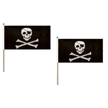 DRAPEAU PIRATE TÍ?TE DE MORT 45x30cm HAMPE en bois - LOT DE 10 DRAPEAUX CORSAIRE 30 x 45 cm