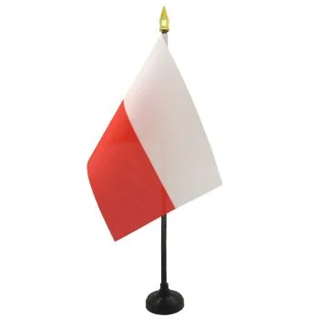 DRAPEAU DE TABLE POLOGNE 15x10cm - PETIT DRAPEAUX DE BUREAU POLONAIS 10 x 15 cm pointe dorée