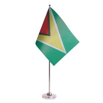 DRAPEAU DE TABLE prestige GUYANA 22x15cm en SATIN - GRAND DRAPEAUX DE BUREAU GUYANIEN 15 x 22 cm