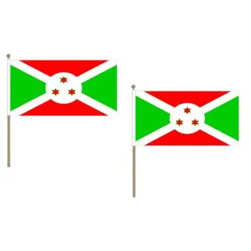 DRAPEAU BURUNDI 45x30cm HAMPE en bois - LOT DE 10 DRAPEAUX BURUNDAIS 30 x 45 cm