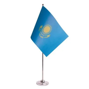 DRAPEAU DE TABLE prestige KAZAKHSTAN 22x15cm en SATIN - GRAND DRAPEAUX DE BUREAU KAZAKH 15 x 22 cm