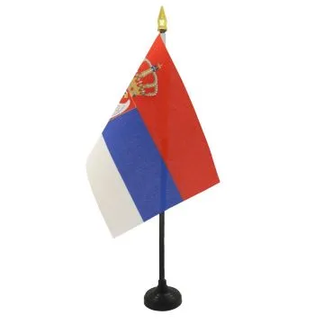 DRAPEAU DE TABLE SERBIE 15x10cm - PETIT DRAPEAUX DE BUREAU SERBE 10 x 15 cm pointe dorée