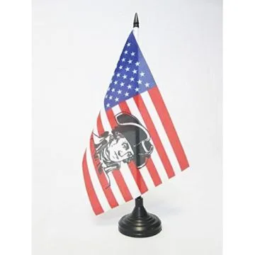 DRAPEAU DE TABLE ETATS-UNIS AVEC GEORGE WASHINGTON 21x14cm - PETIT DRAPEAUX DE BUREAU AMÍ?RICAIN HISTORIQUE 14 x 21 cm