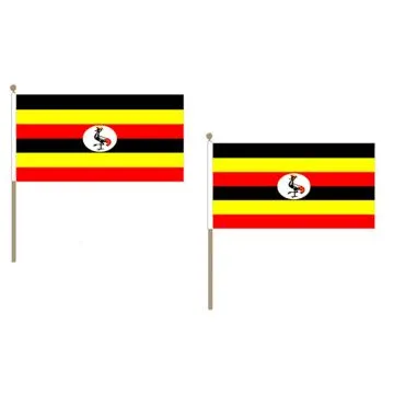 DRAPEAU OUGANDA 45x30cm HAMPE en bois - LOT DE 10 DRAPEAUX OUGANDAIS 30 x 45 cm
