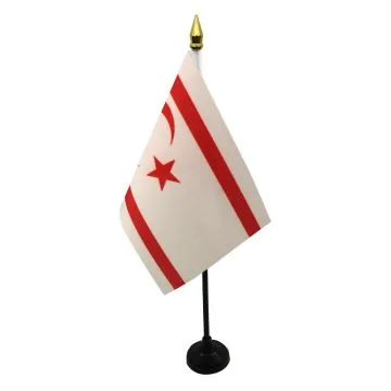 DRAPEAU DE TABLE CHYPRE DU NORD 15x10cm - PETIT DRAPEAUX DE BUREAU CHYPRIOTE 10 x 15 cm pointe dorée