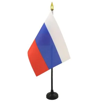 DRAPEAU DE TABLE RUSSIE 15x10cm - PETIT DRAPEAUX DE BUREAU RUSSE 10 x 15 cm pointe dorée