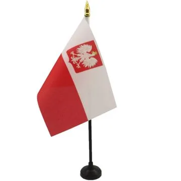 DRAPEAU DE TABLE POLOGNE AVEC AIGLE 15x10cm - PETIT DRAPEAUX DE BUREAU POLONAIS 10 x 15 cm pointe dorée