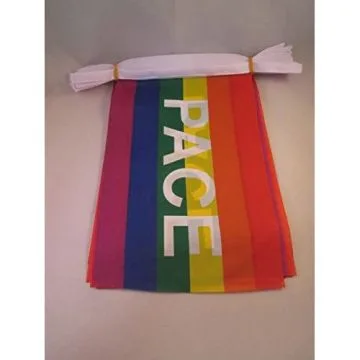 GUIRLANDE 6 mètres 20 DRAPEAUX PAIX 21x15 cm - DRAPEAU ARC-EN-CIEL 15 x 21 cm