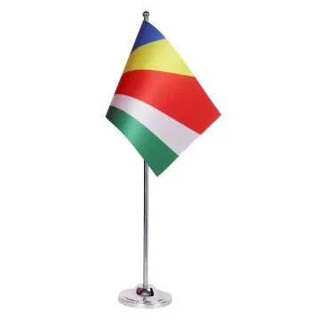DRAPEAU DE TABLE prestige SEYCHELLES 22x15cm en SATIN - GRAND DRAPEAUX DE BUREAU SEYCHELLOIS 15 x 22 cm