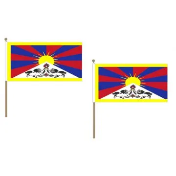 DRAPEAU TIBET 45x30cm HAMPE en bois - LOT DE 10 DRAPEAUX TIBÍ?TAIN 30 x 45 cm