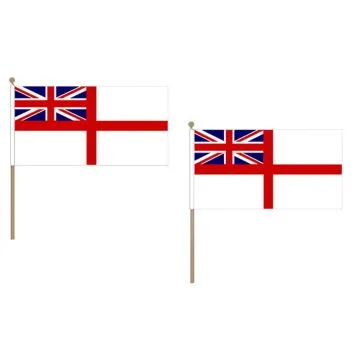 DRAPEAU MARINE MILITAIRE BRITANNIQUE 45x30cm HAMPE en bois - LOT DE 10 DRAPEAUX ROYAL NAVY WHITE ENSIGN - PAVILLON SAINT GEORGES 30 x 45 cm