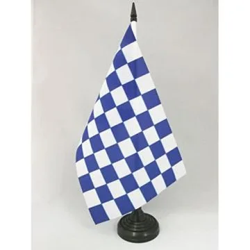 DRAPEAU DE TABLE DAMIER BLEU ET BLANC 21x14cm - PETIT DRAPEAUX DE BUREAU À DAMIERS 14 x 21 cm