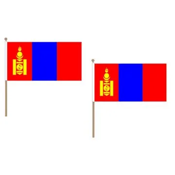 DRAPEAU MONGOLIE 45x30cm HAMPE en bois - LOT DE 10 DRAPEAUX MONGOL 30 x 45 cm