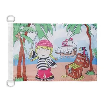Pavillon nautique Fille pirate île au trésor 45x30 cm Anneaux Plastiques