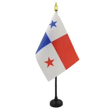 DRAPEAU DE TABLE PANAMA 15x10cm - PETIT DRAPEAUX DE BUREAU PANAMÍ?EN 10 x 15 cm pointe dorée