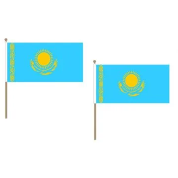 DRAPEAU KAZAKHSTAN 45x30cm HAMPE en bois - LOT DE 10 DRAPEAUX KAZAKH 30 x 45 cm