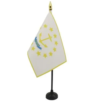 DRAPEAU DE TABLE RHODE ISLAND 15x10cm - PETIT DRAPEAUX DE BUREAU ETAT AMÉRICAIN - USA - ETATS-UNIS 10 x 15 cm pointe dorée