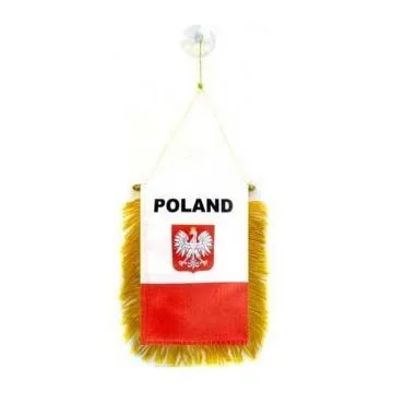 FANION POLOGNE AVEC AIGLE 15x10cm - Mini drapeau POLONAIS 10 x 15 cm spécial voiture - Bannière
