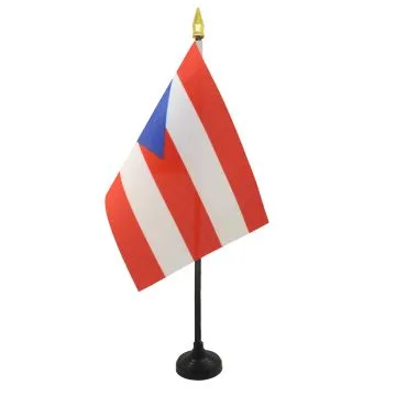 DRAPEAU DE TABLE PORTO RICO 15x10cm - PETIT DRAPEAUX DE BUREAU PORTORICAIN 10 x 15 cm pointe dorée