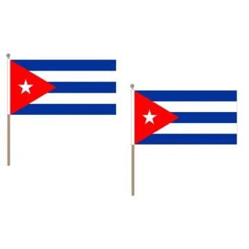 DRAPEAU CUBA 45x30cm HAMPE en bois - LOT DE 10 DRAPEAUX CUBAIN 30 x 45 cm