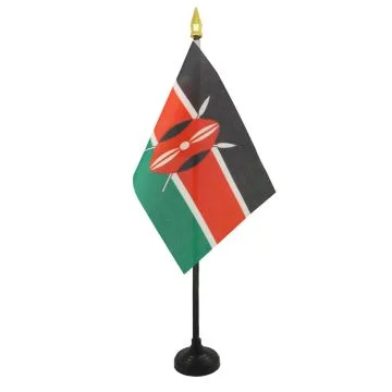 DRAPEAU DE TABLE KENYA 15x10cm - PETIT DRAPEAUX DE BUREAU KENYAN 10 x 15 cm pointe dorée
