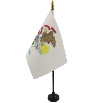 DRAPEAU DE TABLE ILLINOIS 15x10cm - PETIT DRAPEAUX DE BUREAU ETAT AMÉRICAIN - USA - ETATS-UNIS 10 x 15 cm pointe dorée