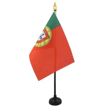 DRAPEAU DE TABLE PORTUGAL 15x10cm - PETIT DRAPEAUX DE BUREAU PORTUGAIS 10 x 15 cm pointe dorée