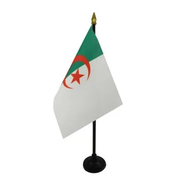 DRAPEAU DE TABLE ALGÉRIE 15x10cm - PETIT DRAPEAUX DE BUREAU ALGÉRIEN 10 x 15 cm pointe dorée