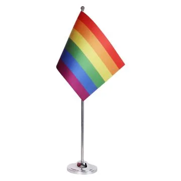 DRAPEAU DE TABLE prestige ARC-EN-CIEL 22x15cm en SATIN - GRAND DRAPEAUX DE BUREAU GAY - RAINBOW FLAG 15 x 22 cm