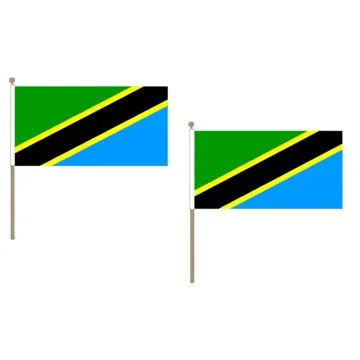 DRAPEAU TANZANIE 45x30cm HAMPE en bois - LOT DE 10 DRAPEAUX TANZANIEN 30 x 45 cm