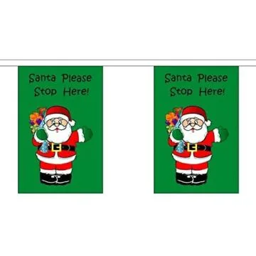 GUIRLANDE 9 mètres 30 DRAPEAUX PÈRE NOËL ARRÊTE TOI ICI 21x15 cm - DRAPEAU SANTA STOP HERE 15 x 21 cm