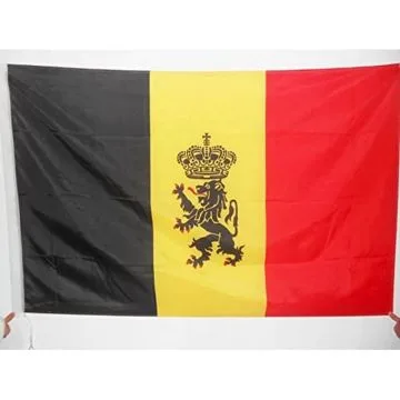 DRAPEAU BELGIQUE AVEC LION 90x60cm - DRAPEAU BELGE ARMOIRIES - GOUVERNEMENT 60 x 90 cm Fourreau pour hampe