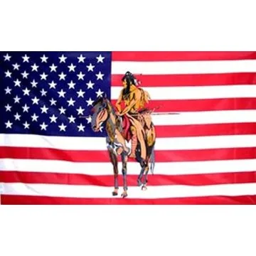 DRAPEAU USA AVEC INDIEN ET CHEVAL 150x90cm - DRAPEAU AMÉRICAIN - ETATS-UNIS 90 x 150 cm - DRAPEAUX