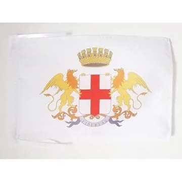 DRAPEAU VILLE DE GÊNES AVEC ARMES 45x30cm - PAVILLON GENOVA - GENOA - ITALIE 30 x 45 cm haute qualité