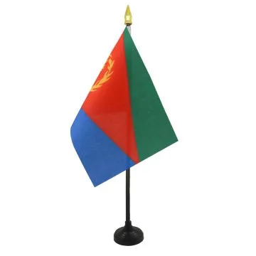 DRAPEAU DE TABLE ERYTHRÉE 15x10cm - PETIT DRAPEAUX DE BUREAU ÉRYTHRÉEN 10 x 15 cm pointe dorée