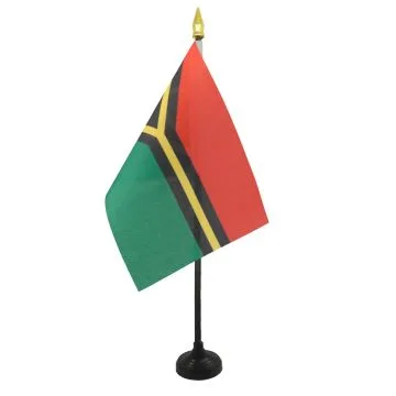 DRAPEAU DE TABLE VANUATU 15x10cm - PETIT DRAPEAUX DE BUREAU VANUATAIS 10 x 15 cm pointe dorée