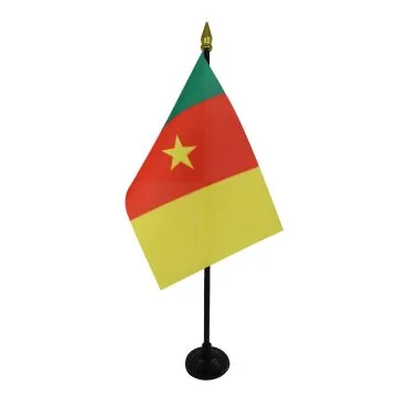 DRAPEAU DE TABLE CAMEROUN 15x10cm - PETIT DRAPEAUX DE BUREAU CAMEROUNAIS 10 x 15 cm pointe dorée