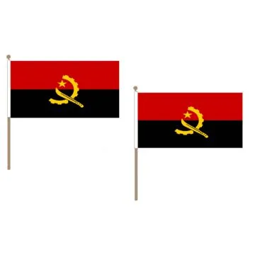 DRAPEAU ANGOLA 45x30cm HAMPE en bois - LOT DE 10 DRAPEAUX ANGOLAIS 30 x 45 cm